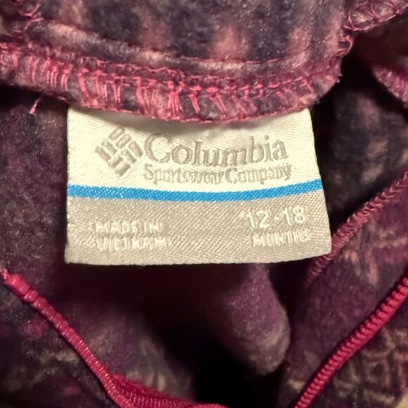 Columbia Fleece Baby Bunting Pink Purple Cozy One Piece Snuggly Nordic Pattern - Picture 7 of 8